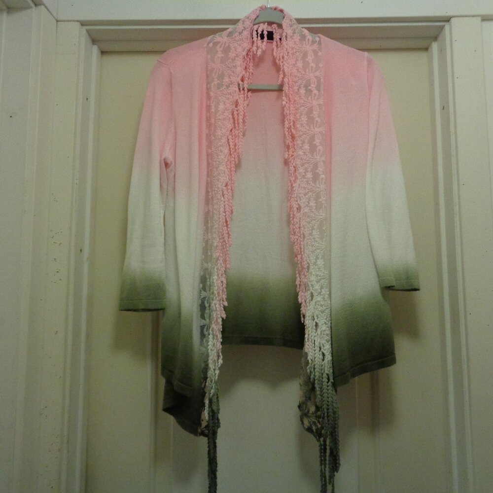 FRINGE OMBRE LACEY COQUETTE GIRL TRIBAL COTTONY SWEATER M